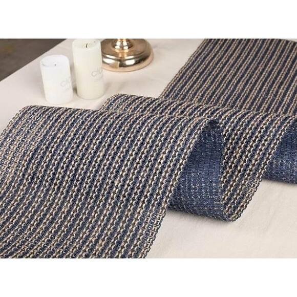 Noctiflorous Braided Table Runner Jute & Paper Blue & Brown 12" x 90" Kitchen - Picture 2 of 9